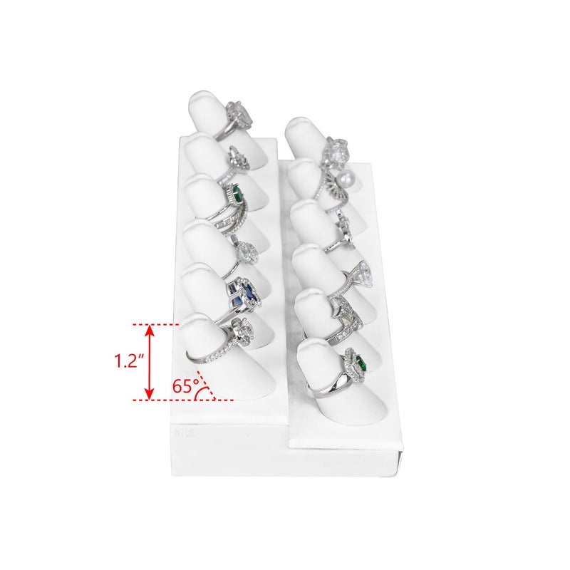 MOOCA 2 Pcs Set Priumen White Faux Leather Finger Ring Display Jewelry Organizer of 12 Rings Display Jewelry Holder of Leatherette Stand - Image 4